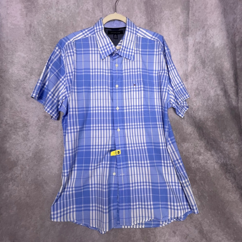 Tommy Hilfiger Button Down Shirt Mens XL Blue Plaid Excellent Long Sleeve Cotton - Picture 3 of 3